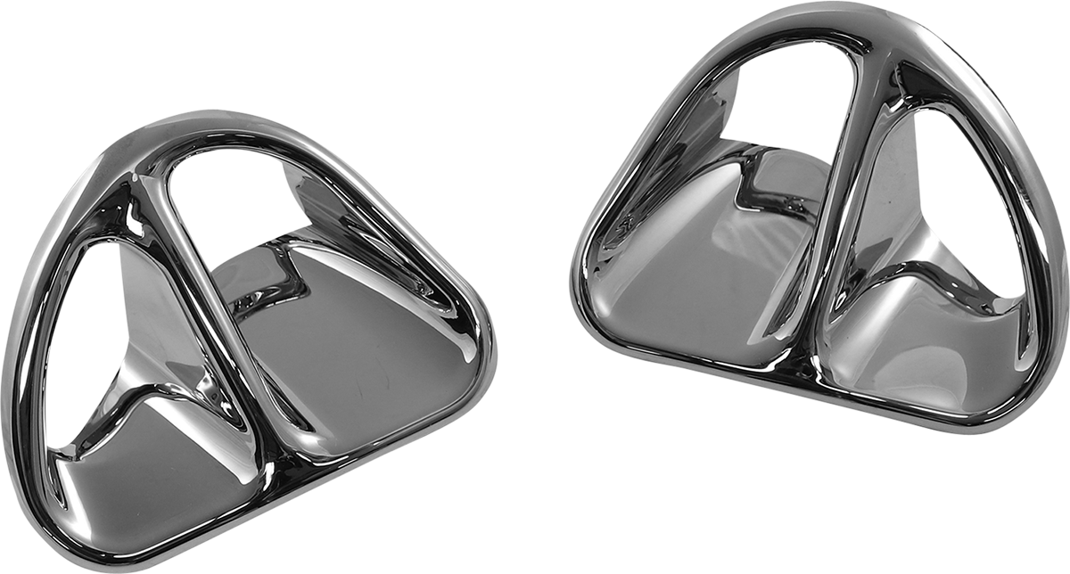 Chrome fairing air intake accent grille for engine, designed by Bill's Exhausts, showcasing its shiny, decorative chrome finish.
