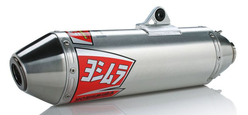 YOSHIMURA RS 2 UTV exhaust system with header, canister, and end cap, shown in a close-up view of the black and silver components.