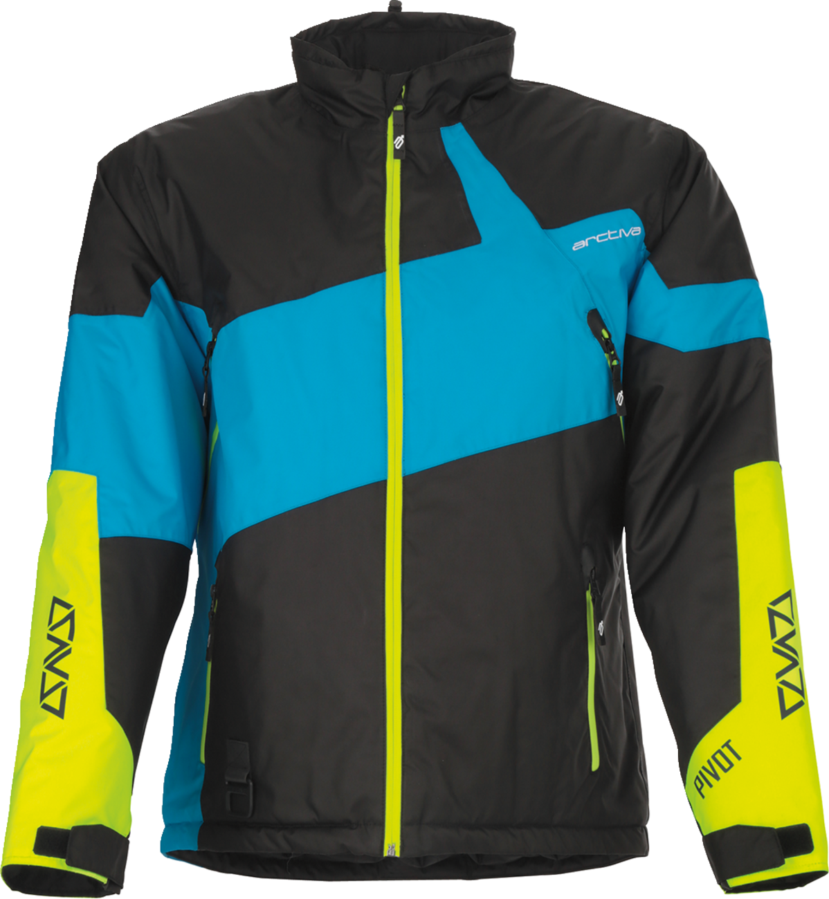 Bill's Exhausts ARCTIVA Pivot 6 jacket in black, blue, and hi-vis colors, large size, outdoor waterproof jacket with reflective accents.