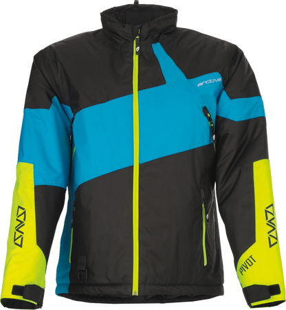 Bill's Exhausts ARCTIVA Pivot 6 jacket in black, blue, and hi-vis colors, large size, outdoor waterproof jacket with reflective accents.