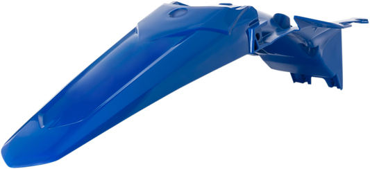 Blue ACERBIS rear fender for motorcycle, made of durable body material, with brand-specific design and mounting points visible.