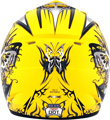 Bill's Exhausts AFX FX-17 Butterfly helmet in matte yellow, XL size, with a sleek aerodynamic design and ventilation details.