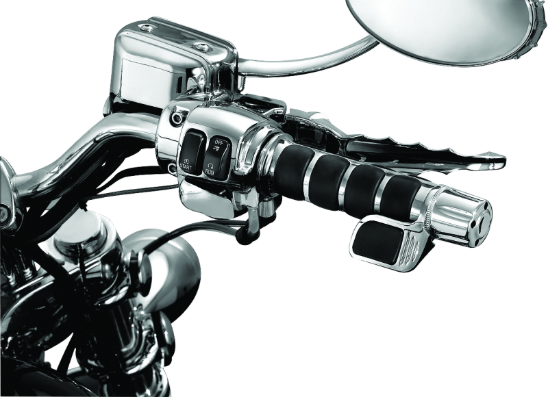 Kuryakyn ISO motorcycle grip with contoured throttle boss for powersports, featuring textured rubber surface and ergonomic design.