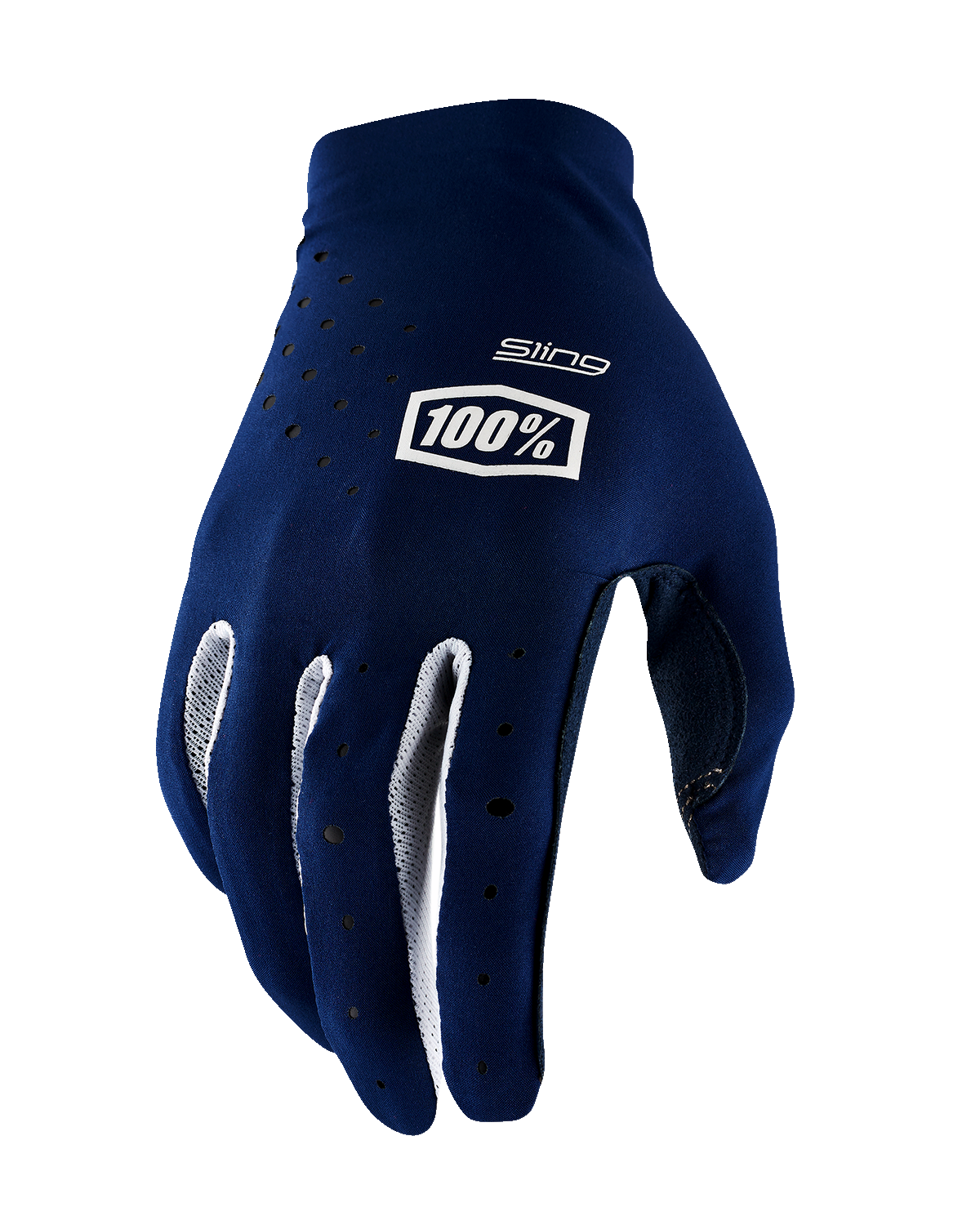 Bill's Exhausts 100% Sling MX Gloves in navy, medium size, featuring durable fabric and adjustable wrist straps.