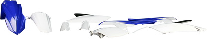 Acerbis full replacement body kit in blue, white, and black for OEM '13 motorcycle, featuring streamlined body panels and sleek design.