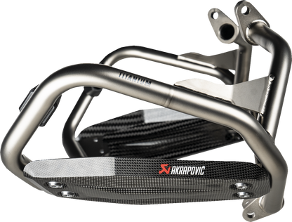 AKRAPOVIC lower frame protection bar for BMW R 1300 GS motorcycle, durable black metal guard in the image