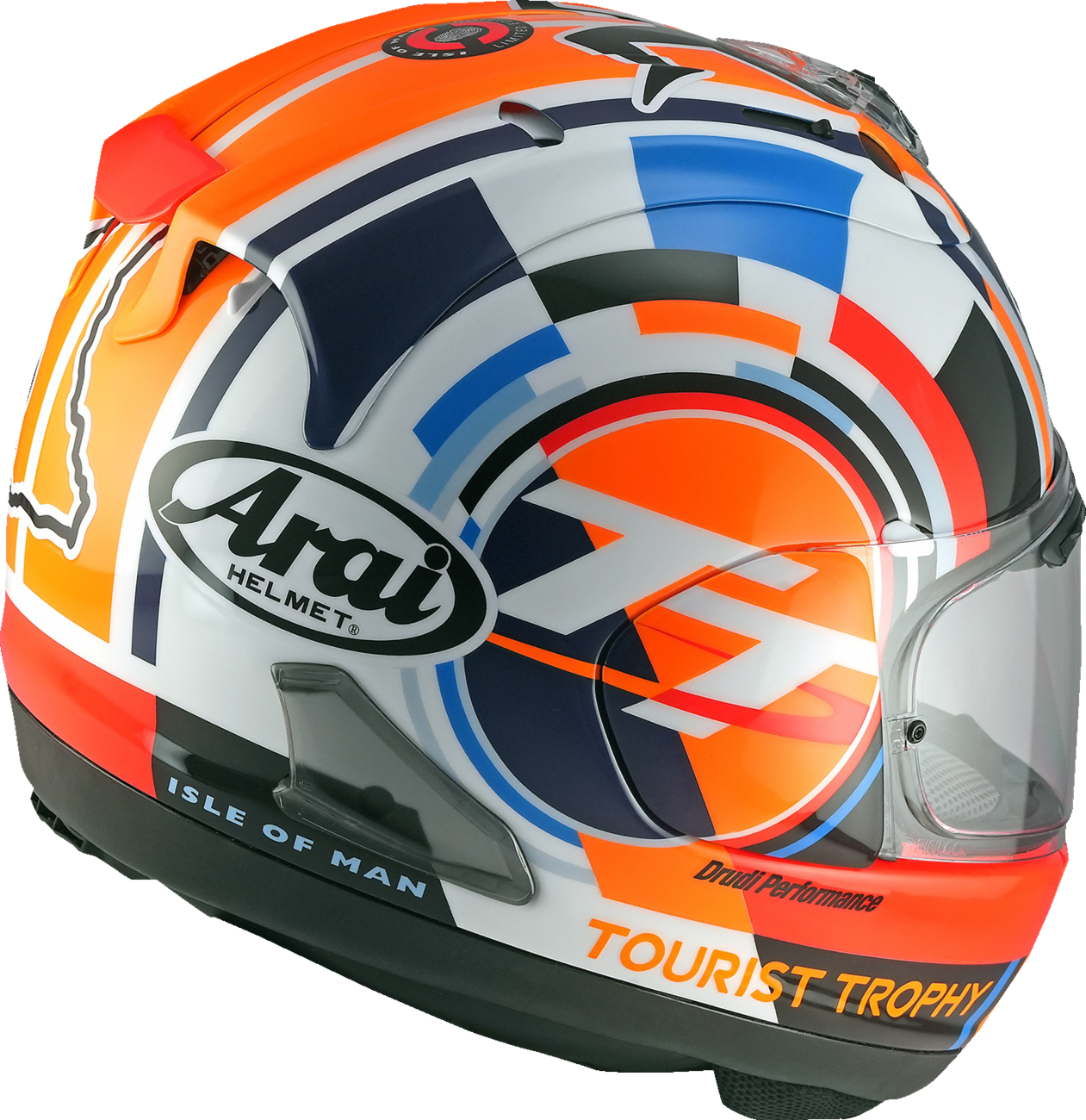 Arai Corsair-X motorcycle helmet in small size with Isle of Man TT 2025 design, featuring a sleek aerodynamic shape and bold graphics.