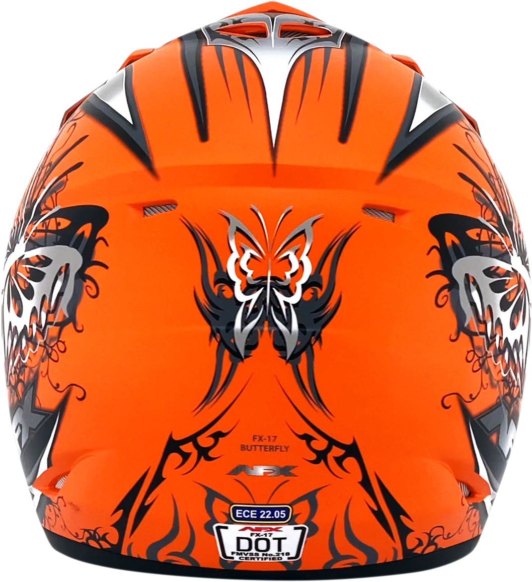 Matte orange AFX FX-17 Butterfly helmet in medium size, featuring a sleek design with visor and ventilation details.