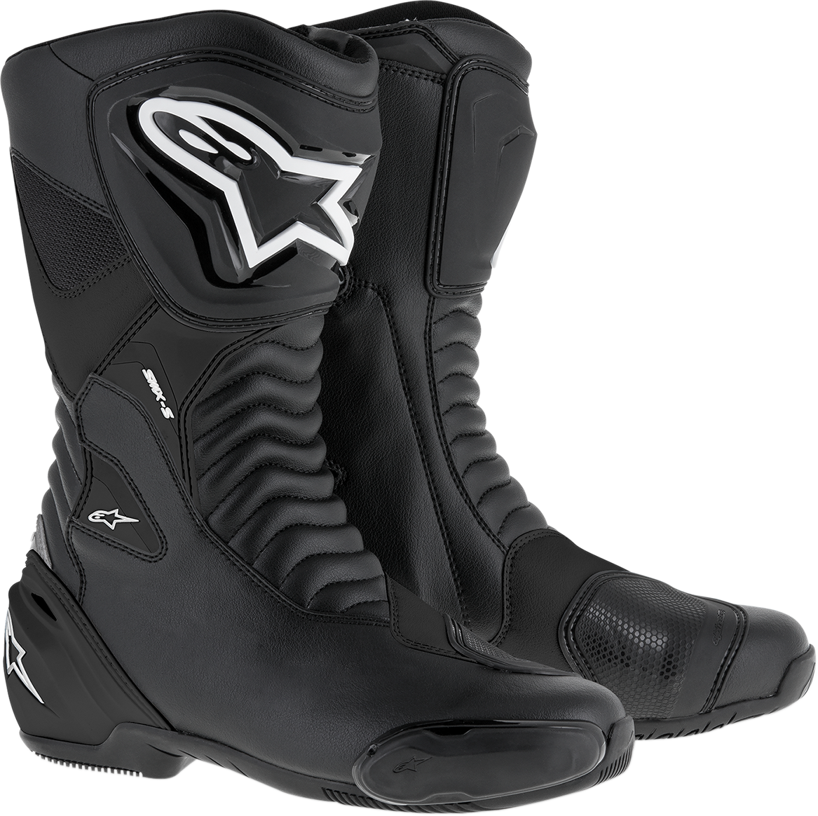 Alpinestars SMX-S motorcycle boots in black, US 7.5, EU 41, showing sturdy design and protective features.