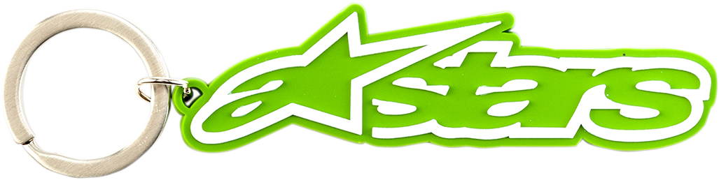 Alpinestars Blaze green and white key fob featuring protective gear design, ideal for motorcycle enthusiasts.