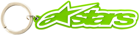 Alpinestars Blaze green and white key fob featuring protective gear design, ideal for motorcycle enthusiasts.