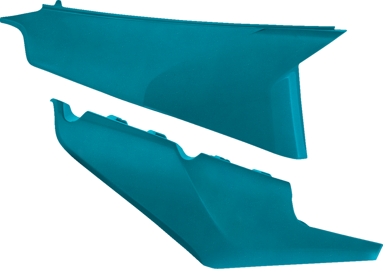 A pair of teal and metallic Acerbis body side panels for motorcycles, featuring the Bill's Exhausts branding in the image.