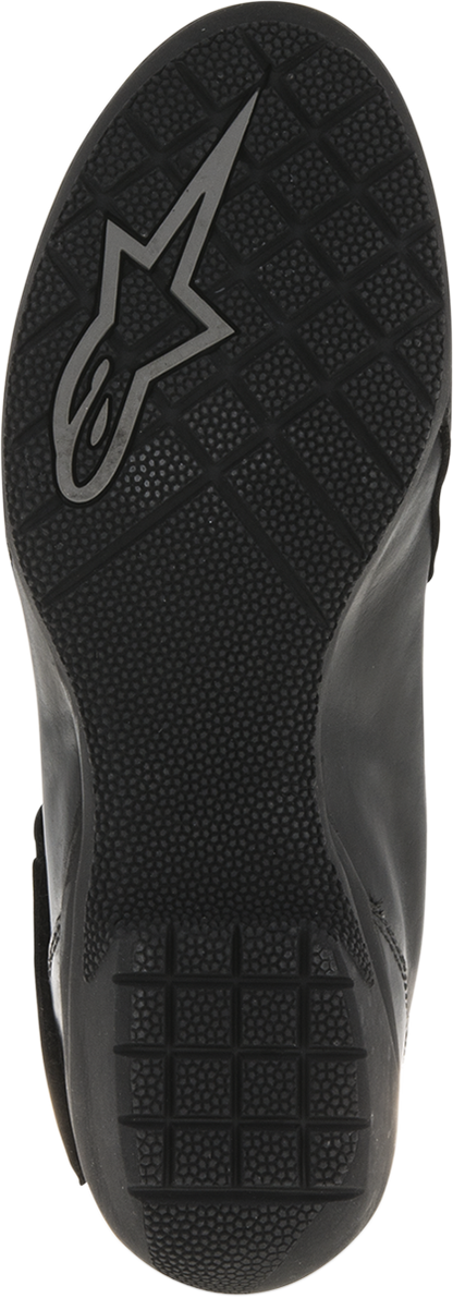 Black Alpinstars Stella Valencia waterproof motorcycle boots in US size 8 (EU 39) with sturdy leather and protective features.