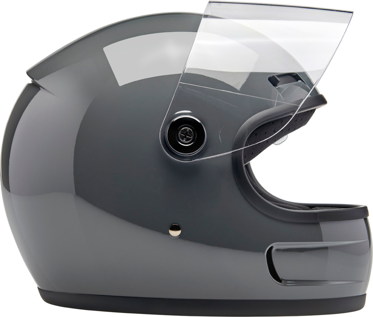 BILTWELL Gringo SV helmet in gloss storm gray with XS size, featuring sleek motorcycle helmet design and ventilation vents.