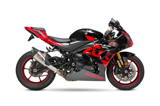 YOSHIMURA AT2 Street SS exhaust for Suzuki motorcycles, made of stainless steel with a sleek, polished finish.