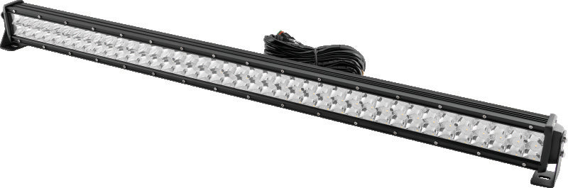 QuadBoss 42-inch double row LED light bar with high-intensity combo flood and spot beams, mounted on a vehicle.
