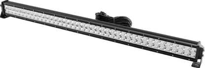 QuadBoss 42-inch double row LED light bar with high-intensity combo flood and spot beams, mounted on a vehicle.