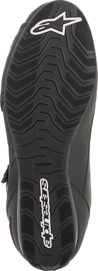 Alpinestars Stella Faster-3 black and pink motorcycle shoes, US size 6, with sporty design and durable sole.