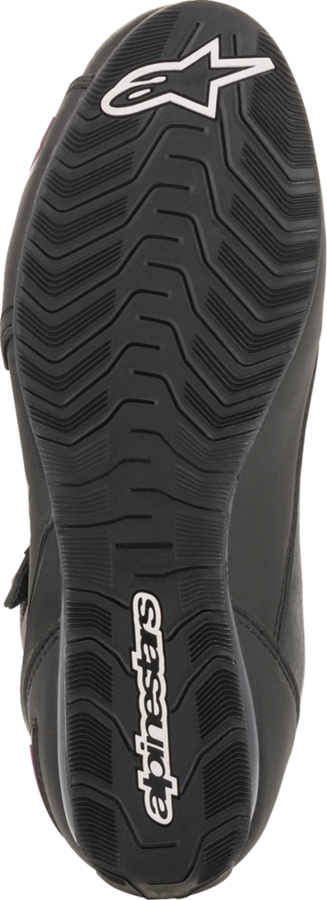 Alpinestars Stella Faster-3 black and pink motorcycle shoes, US size 6, with sporty design and durable sole.