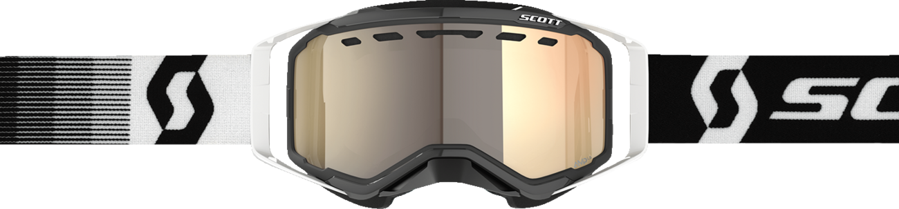 Scott Prospect Snow Cross Goggle with bronze chrome lenses, black and white frame, designed for winter sports and snowboarding.