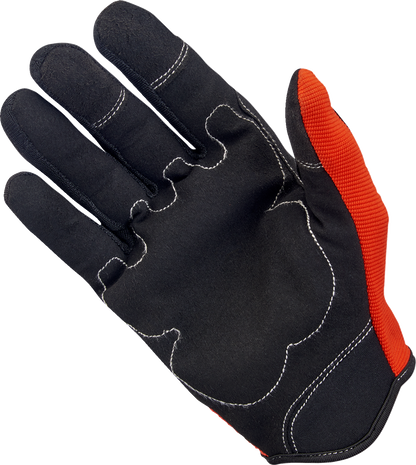 BILTWELL Moto Gloves in orange and black, small size, lightweight riding gloves with reinforced palms for motorcycle riding.