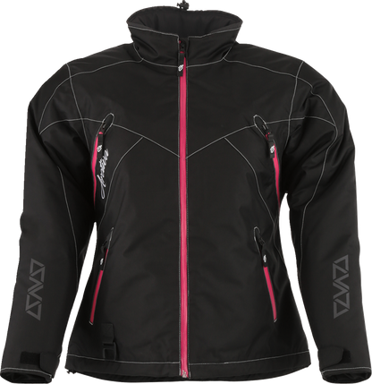 Black and pink ARCTIVA Women's Pivot 6 Jacket by Bill's Exhausts, front view in size large, lightweight outdoor jacket.