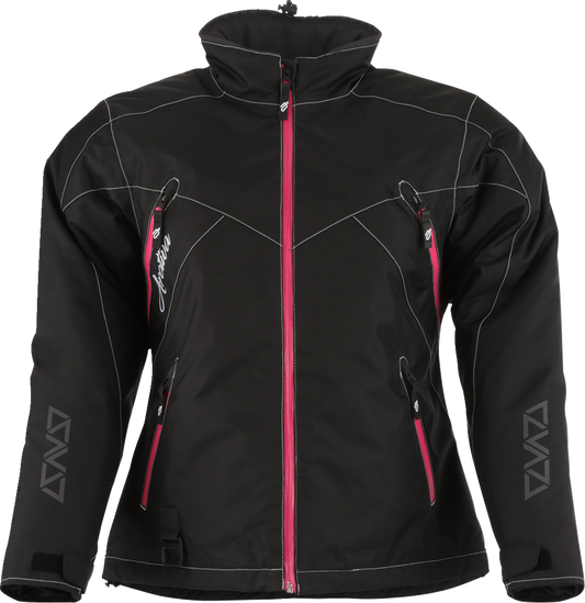 Black and pink ARCTIVA Women's Pivot 6 Jacket by Bill's Exhausts, front view in size large, lightweight outdoor jacket.
