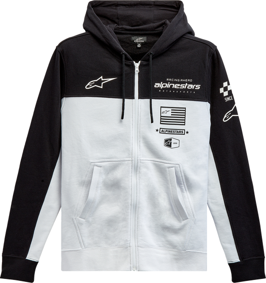 Black and white Alpinestars H Block hoodie in medium size, featuring a bold logo design and comfortable fabric.