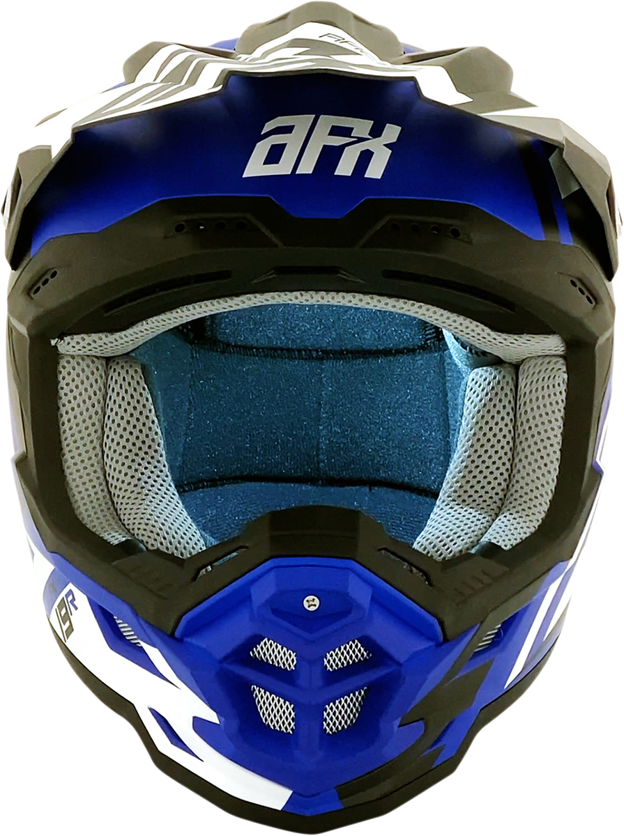 Bill's Exhausts AFX FX-19R racing helmet in matte blue, large size, featuring aerodynamic design and racing safety features.