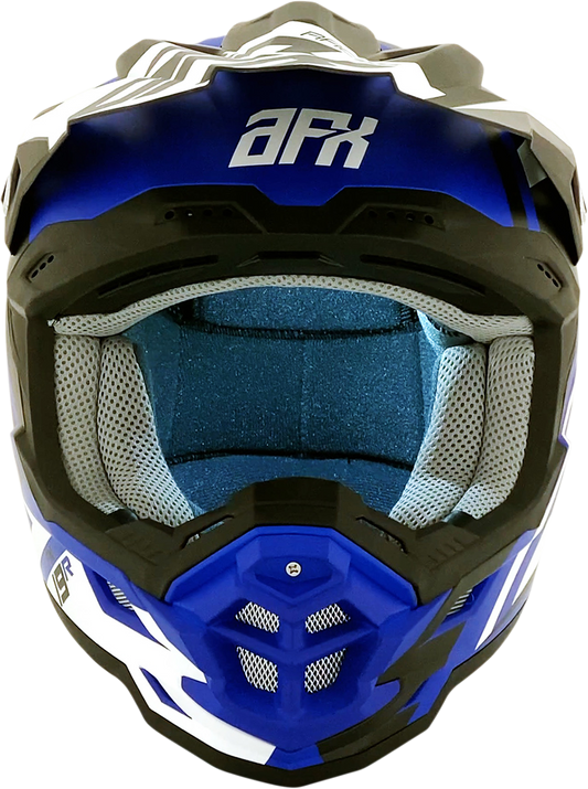 Bill's Exhausts AFX FX-19R racing helmet in matte blue, medium size, with aerodynamic design and sleek finish.