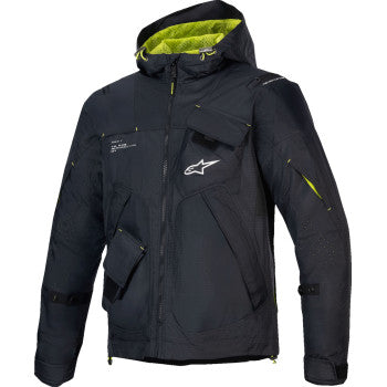 Alpinestars Mogress Air Jacket in black, lime punch, and white, displayed in size XL with breathable mesh panels.