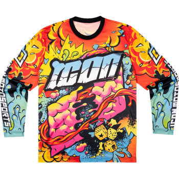 Bill's Exhausts ICON Scatterbrain Jersey in black, small size, featuring a stylish graphic design on the front.