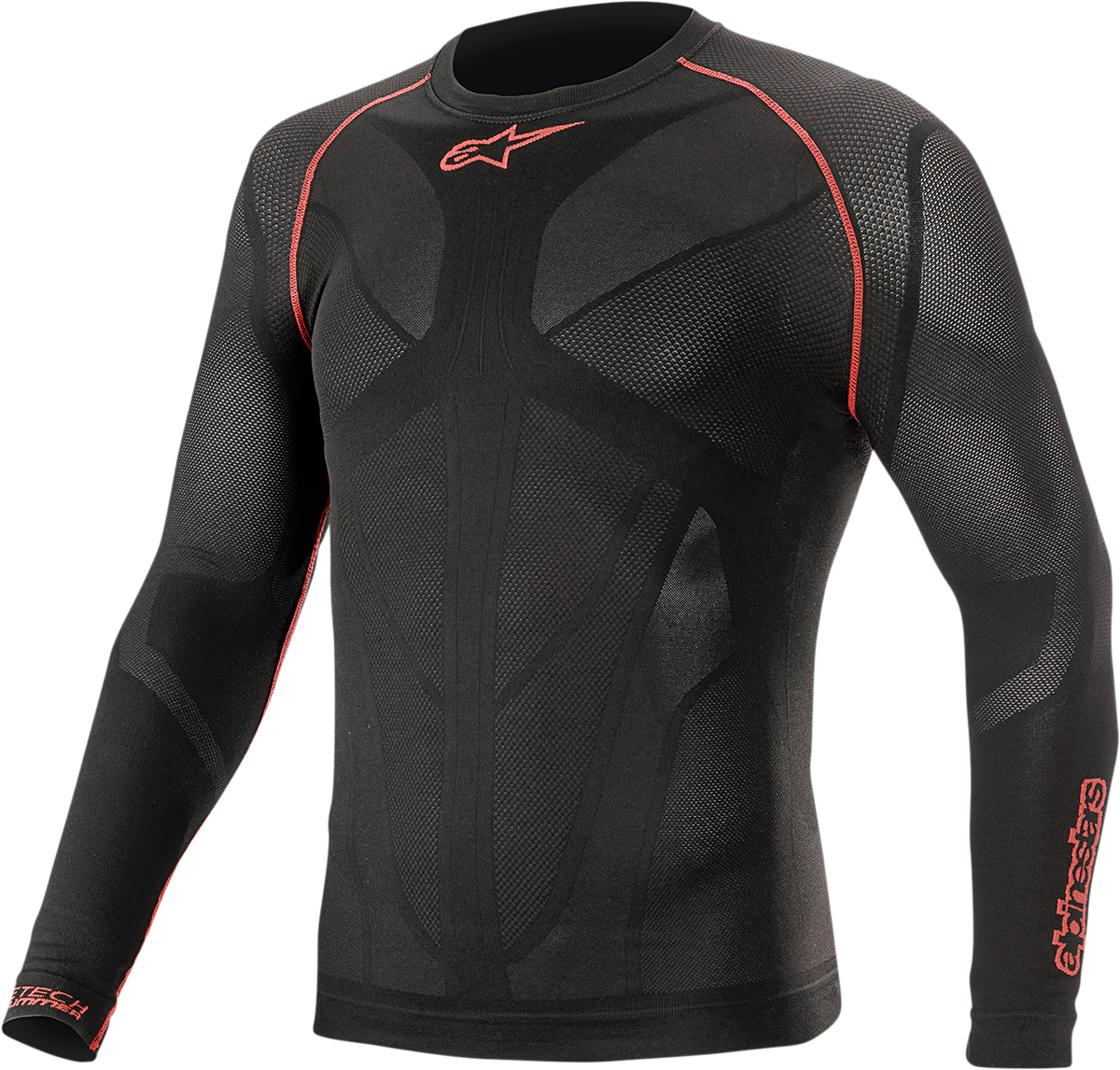Alpinestars Ride Tech v2 summer long sleeve underwear top in black, XS/S size, designed for motorcycle riding comfort.