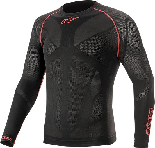Alpinestars Ride Tech v2 summer long sleeve underwear top in black, XS/S size, designed for motorcycle riding comfort.