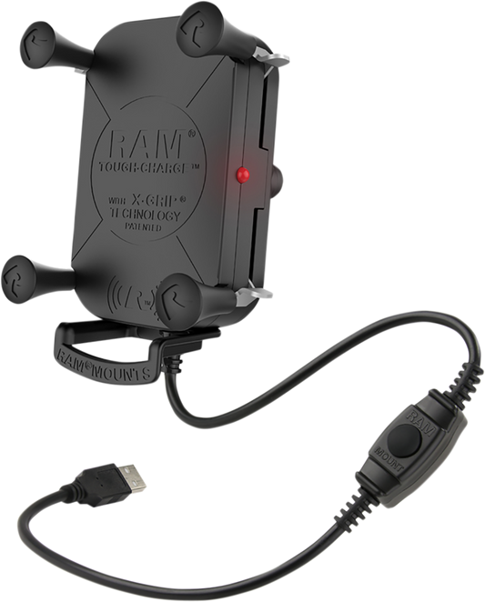 Bill's Exhausts RAM MOUNTS Tough-Charge wireless waterproof device holder with X-Grip tech, designed for engine applications.