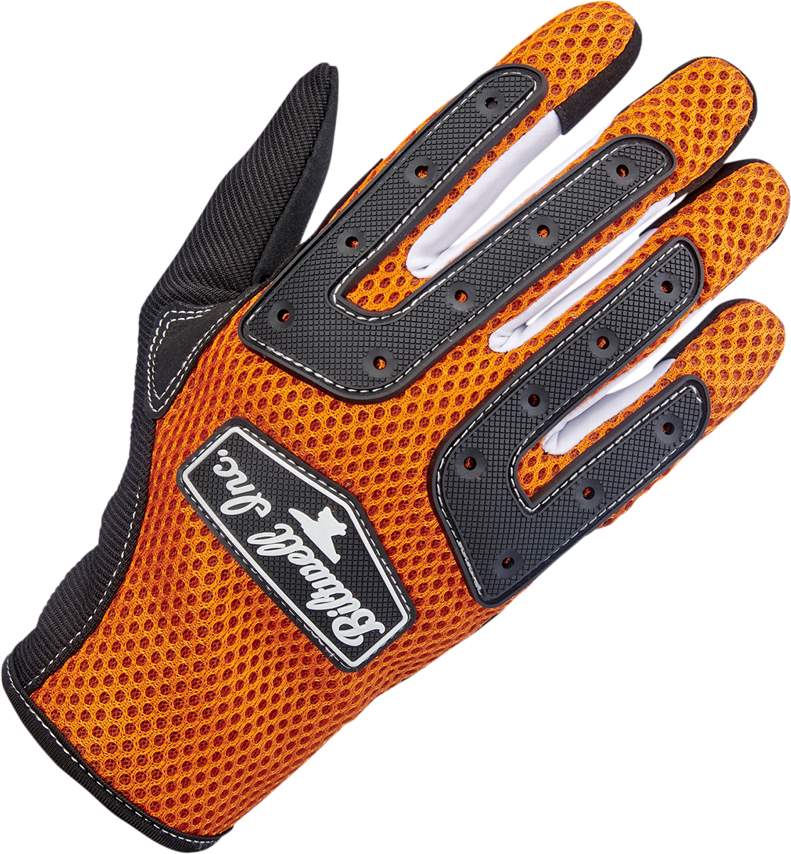 Bill's Exhausts BILTWELL Anza Gloves in orange, 2XL size, showing padded leather gloves for motorcycle riding or outdoor use.