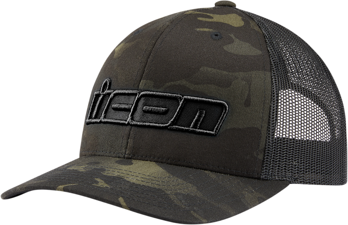 Black camo ICON MC Punch™ hat by Bill's Exhausts featuring a structured baseball cap design and adjustable strap.