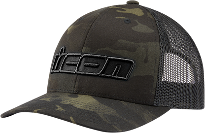 Black camo ICON MC Punch™ hat by Bill's Exhausts featuring a structured baseball cap design and adjustable strap.