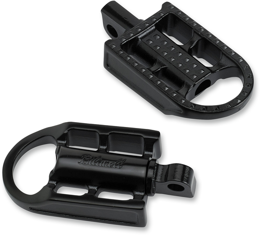 Black electroplated BILTWELL Mushman footpegs for motorcycle, standard size, with textured surface and mounting hardware visible.