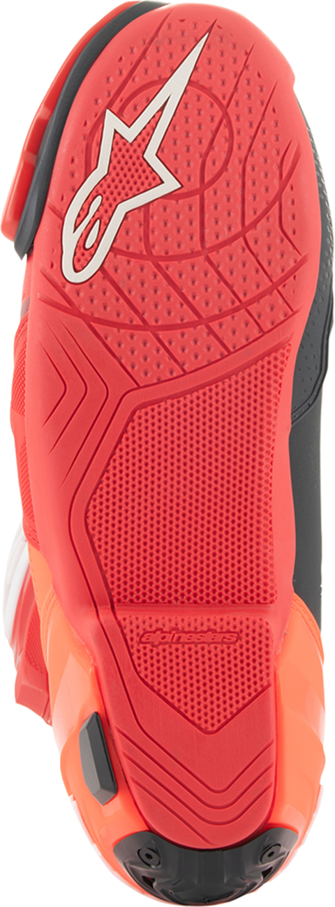 Alpinestars Supertech R Vented motorcycle boots in red, US 10.5 / EU 45, showing the design and vented features.