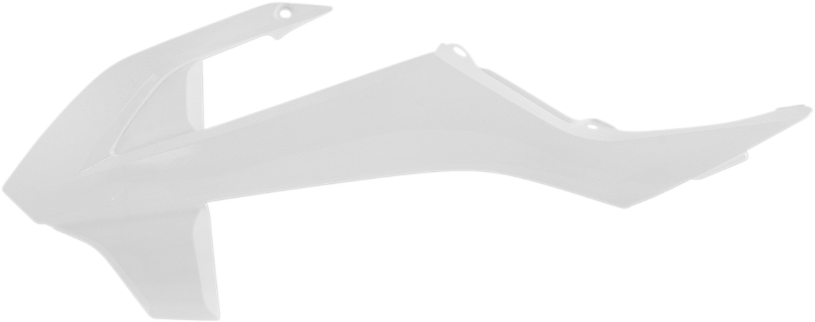 Acerbis OEM white radiator shroud for motorcycle, body part with vent openings, designed by Bill's Exhausts.