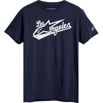 Navy ALPINESTARS Los Angeles T-Shirt in medium size, displayed flat with visible brand logo on the front.