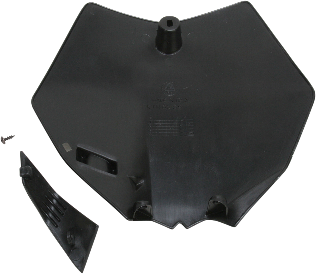Black Acerbis front number plate mounted on a vehicle, showcasing a sleek body design with visible mounting points.