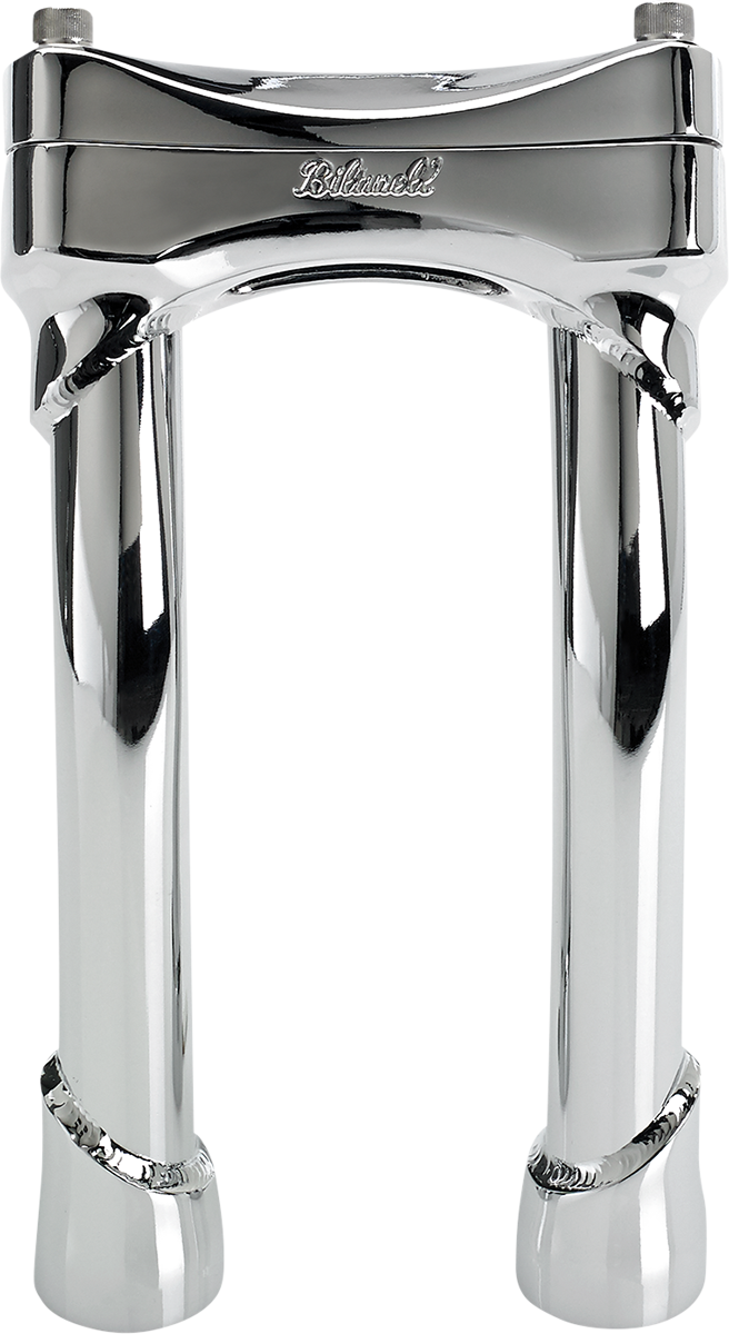 Chrome BILTWELL Murdock oversized handlebar risers with pullback design, 8-inch height for motorcycle handlebars.