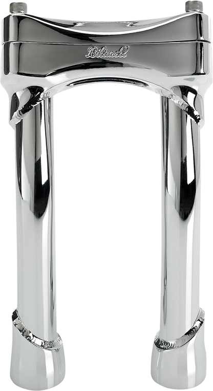 Chrome BILTWELL Murdock oversized handlebar risers with pullback design, 8-inch height for motorcycle handlebars.