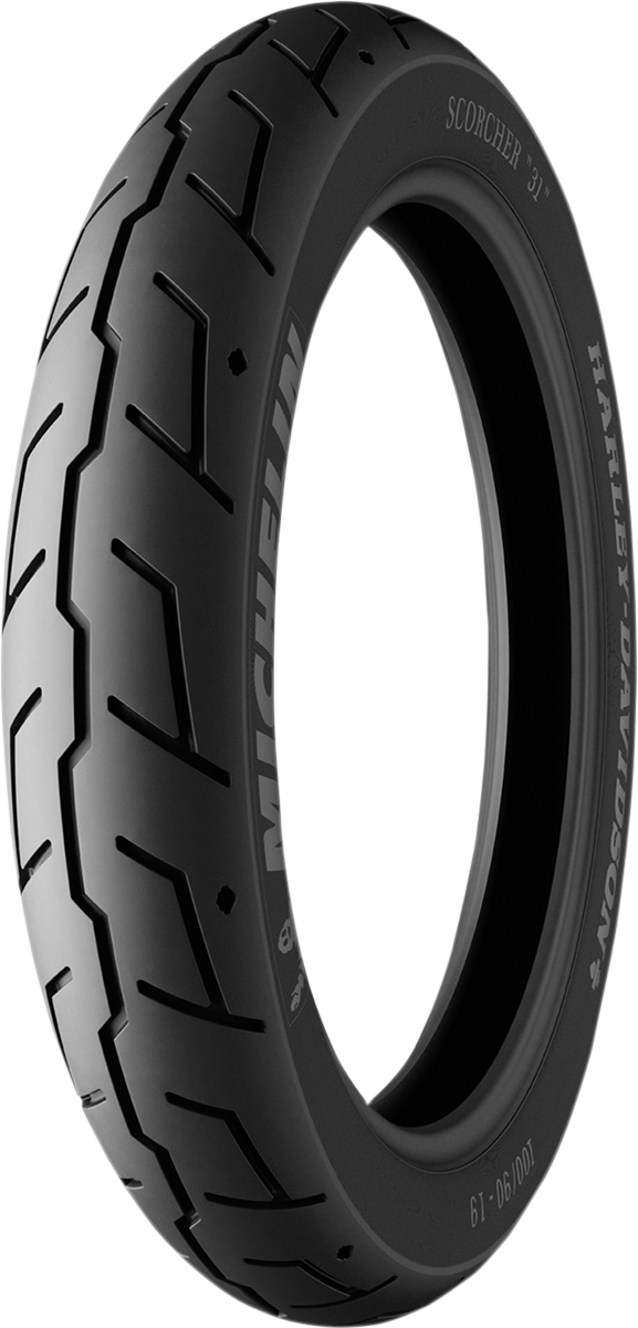 Michelin Scorcher 31 front motorcycle tire 130/70B18 with 63H load rating, designed for enhanced performance and durability.