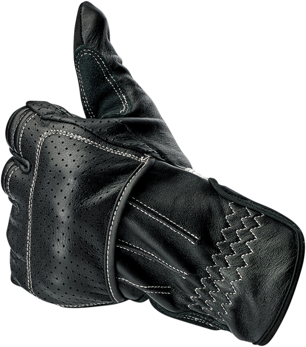 Bill's Exhausts BILTWELL Borrego gloves in black and cement, medium size, showing textured leather and protective design.