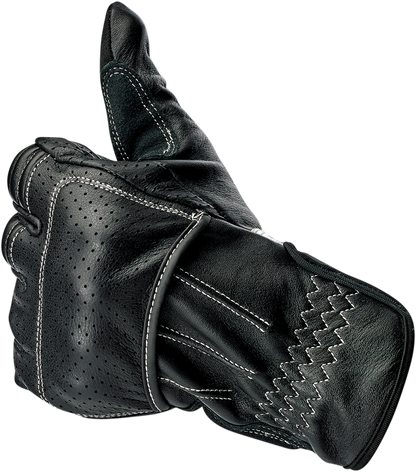 Bill's Exhausts BILTWELL Borrego gloves in black and cement, medium size, showing textured leather and protective design.