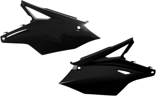 Acerbis black side panels for motorcycle body, showcasing sleek black finish and detailed design for fit and style.