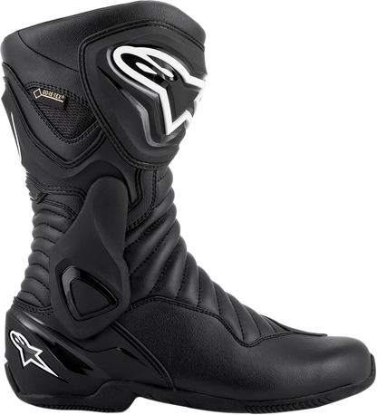 Black Alpinestars SMX-6 v2 Gore-Tex motorcycle boots in US 10.5 / EU 45, featuring durable design and protective features.